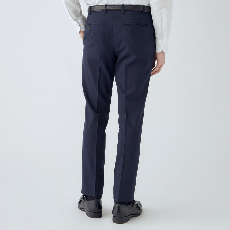 シルバーライン 【4S CROSS】【年間】セットアップパンツ 0タック/ネイビー×カルゼ/ウエストムーブ/※裾上げ済仕様 紺中間