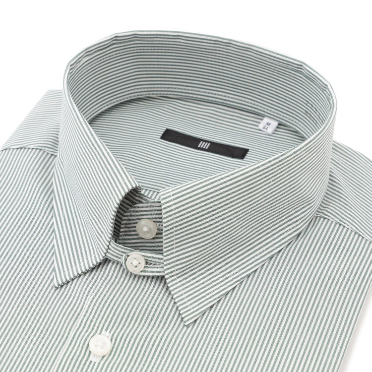 ブラックライン 【発送在庫あり】【BLACK LINE】【形態安定】タブカラードレスワイシャツ/グリーン×ホワイト 緑中間