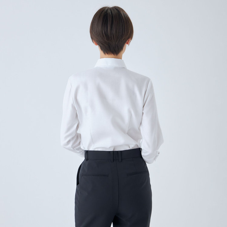 シルバーライン 【SL/7分袖】レギュラーワンピースカラーブラウス/ホワイト×ドビーツイル/TOUGH BUTTON・NON IRON 白