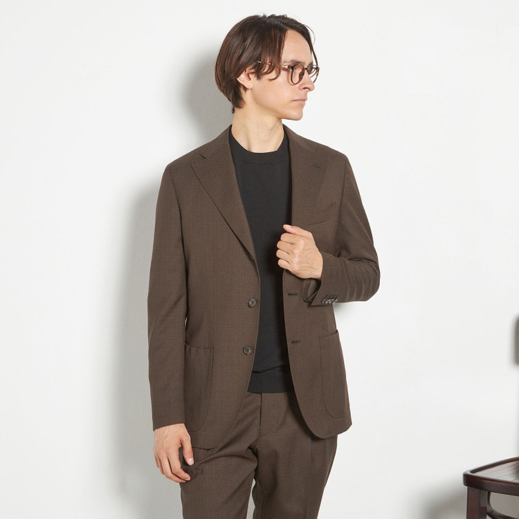 シルバーライン 【CLASSICO TAPERED】【春夏】3釦段返りシングルスーツ 2タック/ブラウン/パッチポケット/ウエストムーブ/MARZOTTO/※裾上げ必要 茶濃色