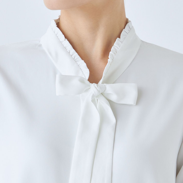 シルバーライン 【SL/長袖】ロングタイプルオーバーブラウス/ホワイト/2WAYストレッチ/UV加工/ウォッシャブル 白