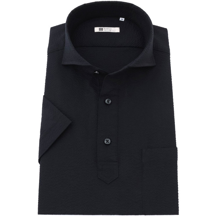 シルバーライン 【RBC/五分袖】カッタウェイビズポロシャツ プルオーバータイプ/ブラック×シアサッカー/4S コットンブレンド 黒