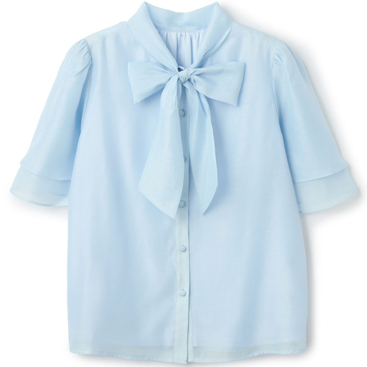 スーツセレクト 【半袖】リボンブラウス/ブルー 青淡色