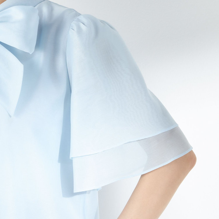 スーツセレクト 【半袖】リボンブラウス/ブルー 青淡色