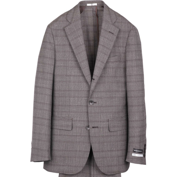 スーツセレクト 【CLASSICO TAPERED】【春夏】3釦段返りシングルスーツ 2タック/ブラウン×チェック/ウエストムーブ/NEW ZEALAND WOOL MIX ブラウン系(茶)