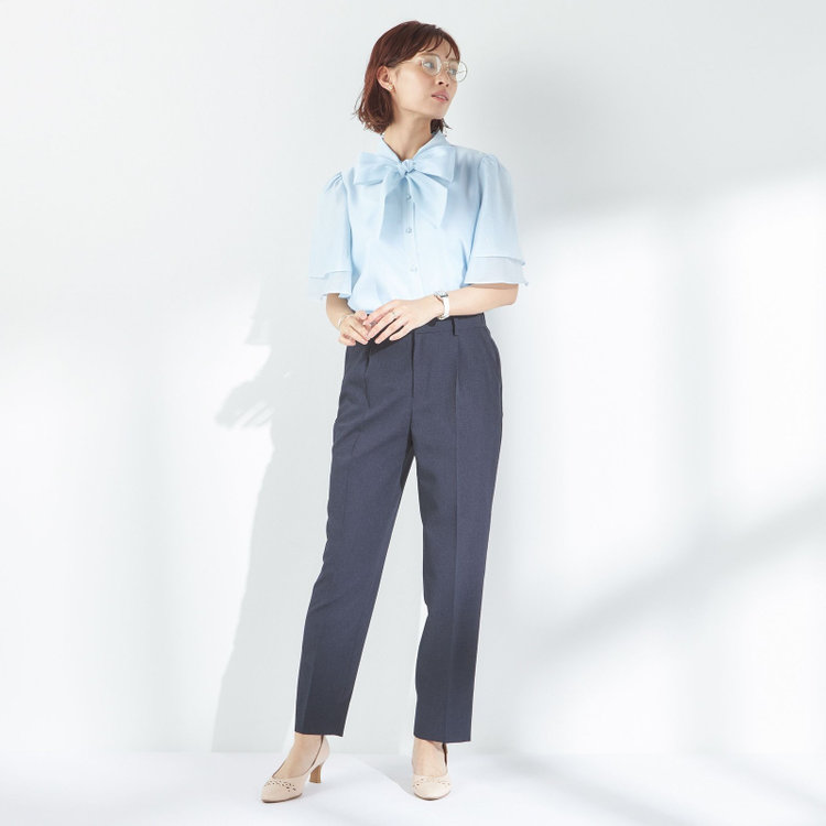 スーツセレクト 【半袖】リボンブラウス/ブルー 青淡色