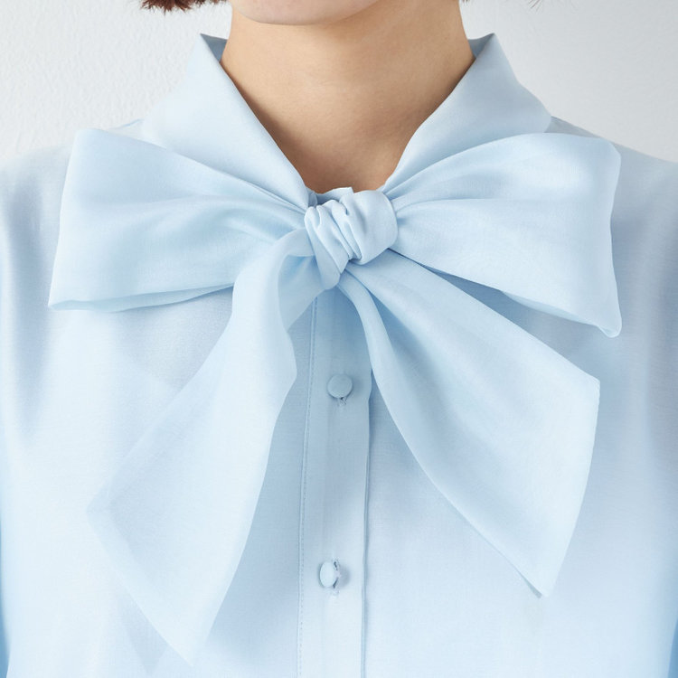 スーツセレクト 【半袖】リボンブラウス/ブルー 青淡色