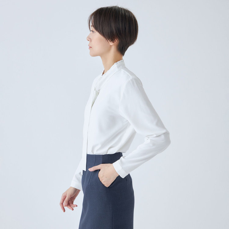 シルバーライン 【SL/長袖】ロングタイプルオーバーブラウス/ホワイト/2WAYストレッチ/UV加工/ウォッシャブル 白