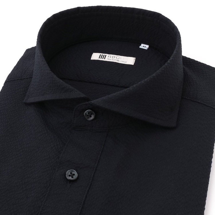 シルバーライン 【RBC/五分袖】カッタウェイビズポロシャツ プルオーバータイプ/ブラック×シアサッカー/4S コットンブレンド 黒