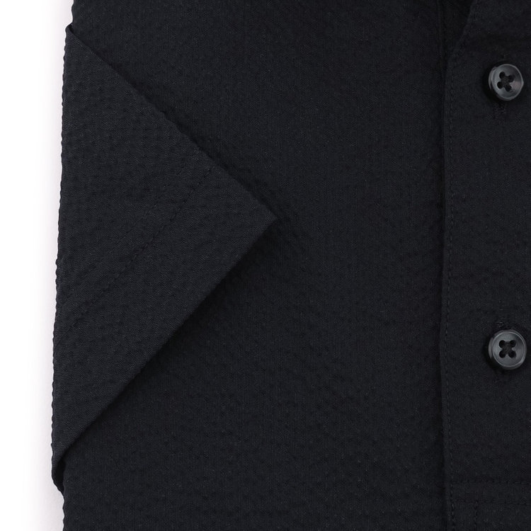 シルバーライン 【RBC/五分袖】カッタウェイビズポロシャツ プルオーバータイプ/ブラック×シアサッカー/4S コットンブレンド 黒