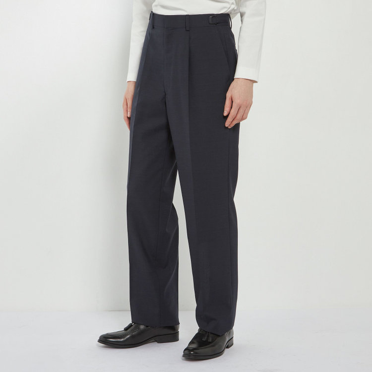 ソノタ 【BLACK LINE】【春夏】1タックワイドシルエットパンツ/ネイビー×サイロフィル/NEW ZEALAND WOOL MIX Super100’s/※裾上げ必要 紺中間