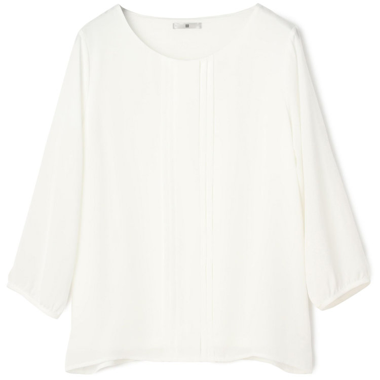 シルバーライン 【SILVER LINE/7分袖】フロントプリーツクルーネックプルオーバー/ラベンダー/「ウォッシャブル可能」「防シワ」 白