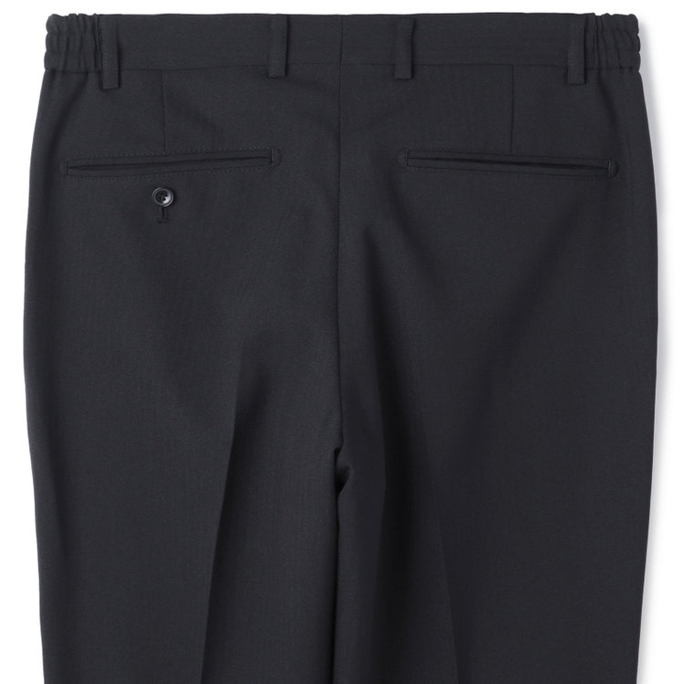 ブラックライン 【SLIM TAPERED_2】【年間】2釦シングルスリーピーススーツ 0タック/ブラック×シャドーストライプ/ウエストシャーリング/4S SUSTAINABILITY&ECOLOGY FABRIC/リバーシブルベスト仕様（グレー）/※パンツ裾上げ済仕様 黒