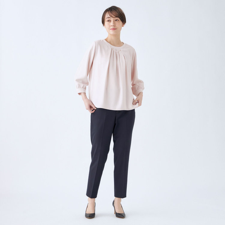 シルバーライン 【SL/7分袖】2WAYパールビジュー付きプルオーバー/ピンク 赤淡色