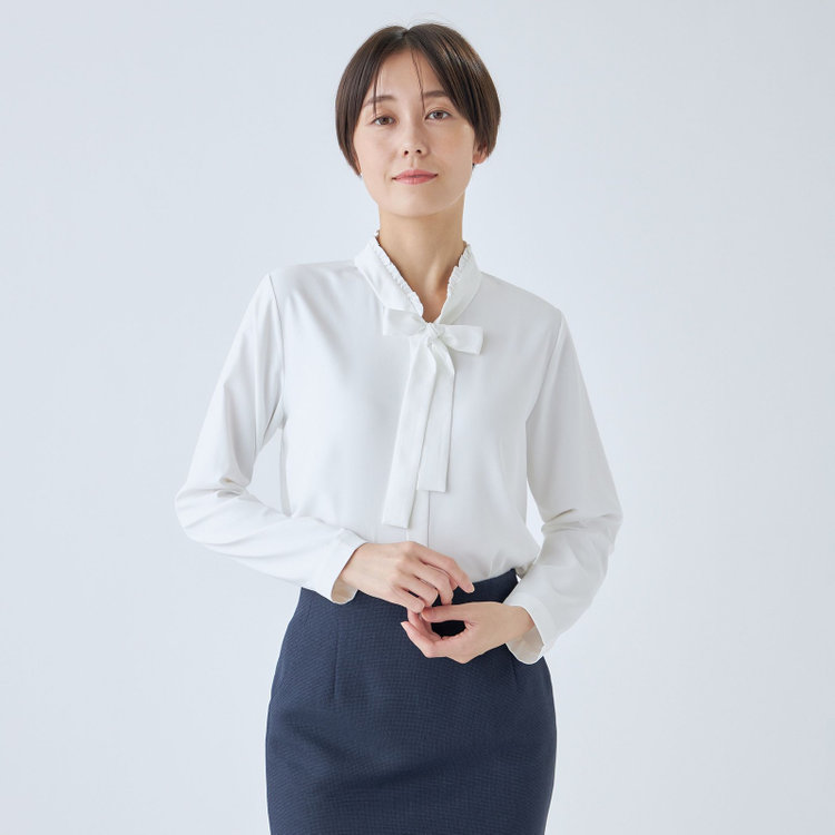 シルバーライン 【SL/長袖】ロングタイプルオーバーブラウス/ホワイト/2WAYストレッチ/UV加工/ウォッシャブル 白