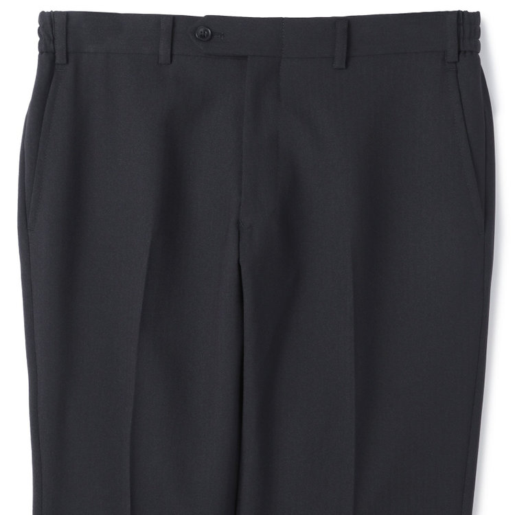 ブラックライン 【SLIM TAPERED_2】【年間】2釦シングルスリーピーススーツ 0タック/ブラック×シャドーストライプ/ウエストシャーリング/4S SUSTAINABILITY&ECOLOGY FABRIC/リバーシブルベスト仕様（グレー）/※パンツ裾上げ済仕様 黒