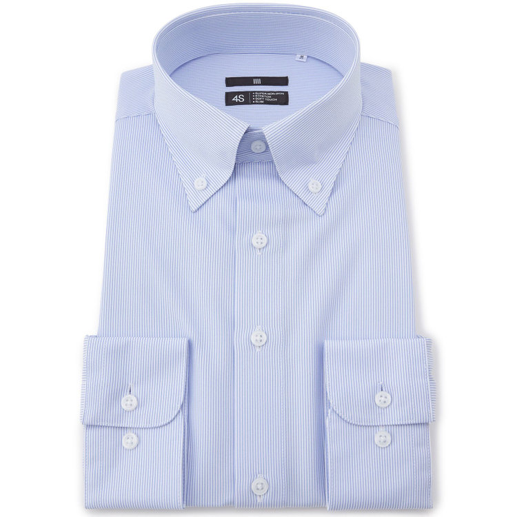 ブラックライン 【発送在庫あり】【WEB限定】【BLACK LINE】ボタンダウンワイシャツ/ホワイト×ブルーストライプ/「4S」スーパーノンアイロン・ストレッチ 青中間