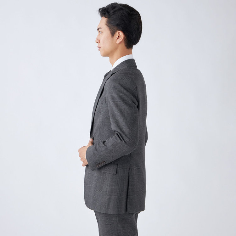 シルバーライン 【発送在庫あり】【CLASSICO TAPERED】【秋冬】スペアパンツ付き/2釦シングルスーツ 1タック/グレー×グレンチェックオーバーペン/ウォッシャブル/※裾上げ必要 グレー中間