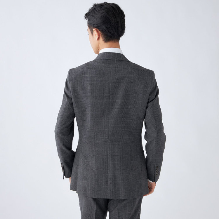 シルバーライン 【発送在庫あり】【CLASSICO TAPERED】【秋冬】スペアパンツ付き/2釦シングルスーツ 1タック/グレー×グレンチェックオーバーペン/ウォッシャブル/※裾上げ必要 グレー中間
