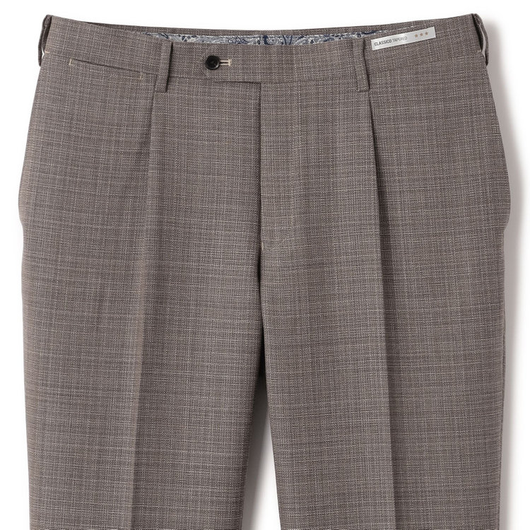 シルバーライン 【CLASSICO TAPERED】【春夏】ウール 1タックテーパードパンツ/ブラウン/ウエストムーブ/※裾上げ必要 茶中間