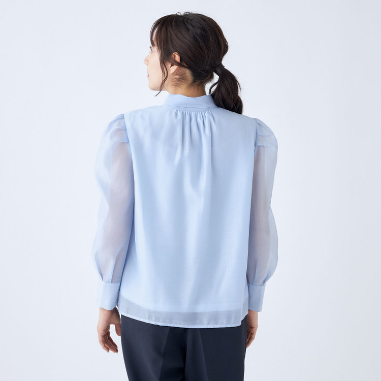 スーツセレクト  【Lady Like BLOUSE】【長袖】ボウタイブラウス/サックス 青淡色