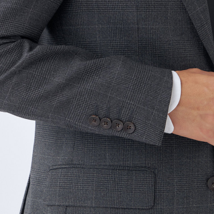 シルバーライン 【発送在庫あり】【CLASSICO TAPERED】【秋冬】スペアパンツ付き/2釦シングルスーツ 1タック/グレー×グレンチェックオーバーペン/ウォッシャブル/※裾上げ必要 グレー中間