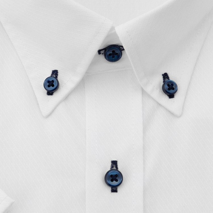 ブラックライン 【発送在庫あり】【BLACK LINE/半袖】【形態安定】ボタンダウンドレスワイシャツ/ホワイト×ドビーツイル/釦・釦付糸：ネイビー 白