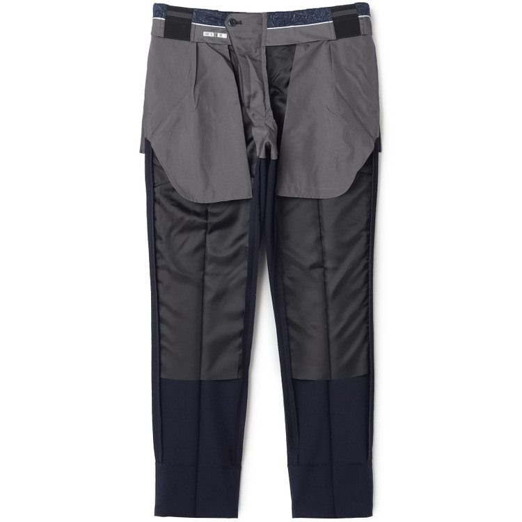 シルバーライン 【4S CROSS】【年間】セットアップパンツ 0タック/ネイビー×カルゼ/ウエストムーブ/※裾上げ済仕様 紺中間