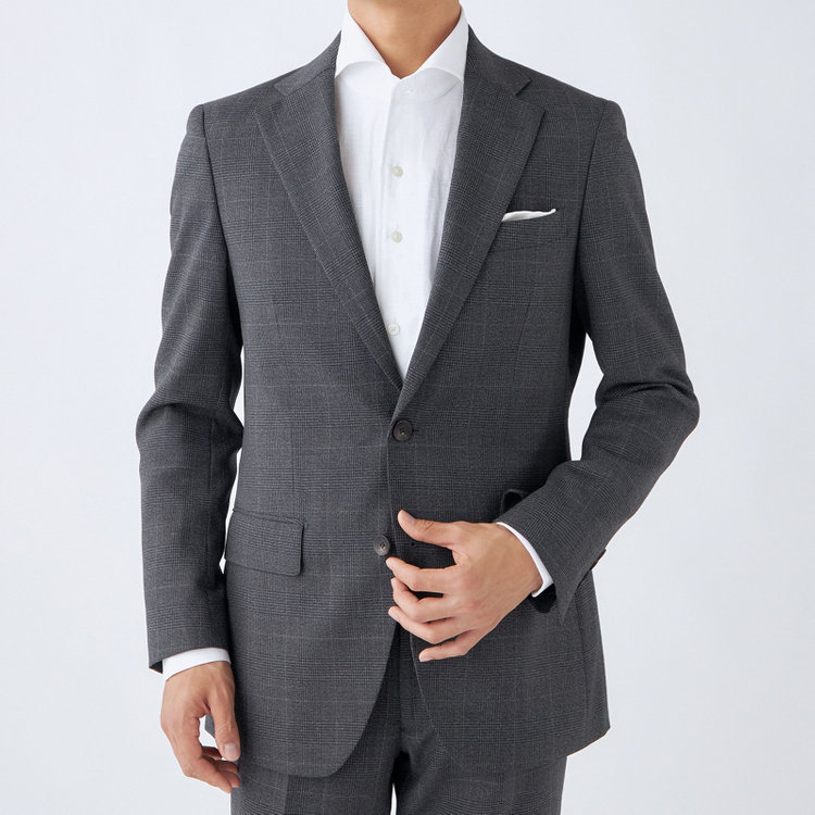 シルバーライン 【発送在庫あり】【CLASSICO TAPERED】【秋冬】スペアパンツ付き/2釦シングルスーツ 1タック/グレー×グレンチェックオーバーペン/ウォッシャブル/※裾上げ必要 グレー中間