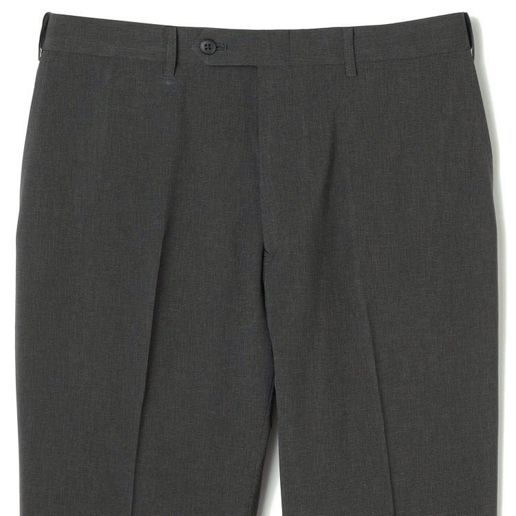 ブラックライン 【SLIM TAPERED】【春夏】0タックテーパードパンツ/カーキ×ハウンドトゥース/ウエストムーブ/4S SUSTAINABILITY&ECOLOGY FABRIC「ウォッシャブル」「ストレッチ」/※裾上げ済み仕様 緑濃色