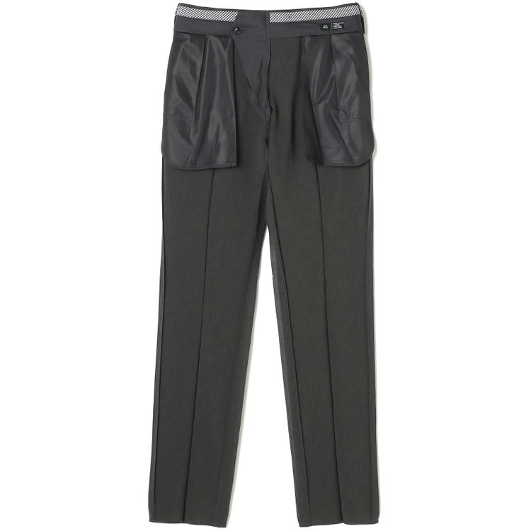 ブラックライン 【SLIM TAPERED】【春夏】0タックテーパードパンツ/カーキ×ハウンドトゥース/ウエストムーブ/4S SUSTAINABILITY&ECOLOGY FABRIC「ウォッシャブル」「ストレッチ」/※裾上げ済み仕様 緑濃色