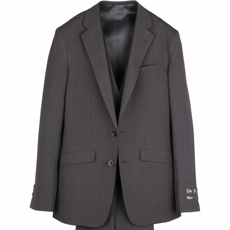 スーツセレクト 【WEB限定/OUTLET】【SLIM TAPERED_2】【春夏】2釦シングルスリーピーススーツ 0タック/グレー×ストライプ/4S/※パンツ裾上げ済仕様 グレー系(灰)