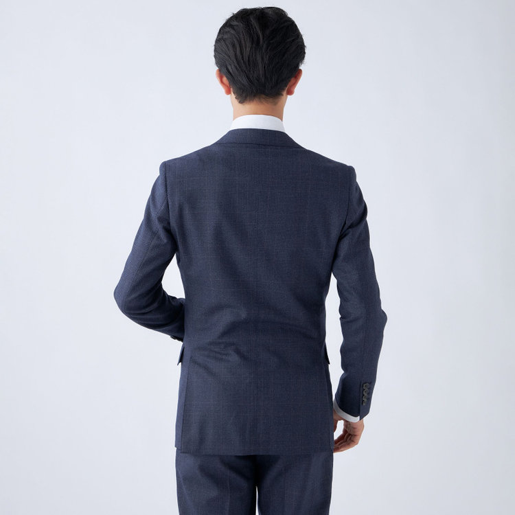 シルバーライン 【発送在庫あり】【CLASSICO TAPERED】【秋冬】2釦シングルスーツ 1タック/ネイビー×チェックオーバーペン/Ermenegildo Zegna LOOP woven in italy/※裾上げ必要 茶濃色