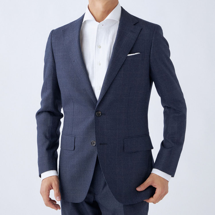 シルバーライン 【発送在庫あり】【CLASSICO TAPERED】【秋冬】2釦シングルスーツ 1タック/ネイビー×チェックオーバーペン/Ermenegildo Zegna LOOP woven in italy/※裾上げ必要 茶濃色