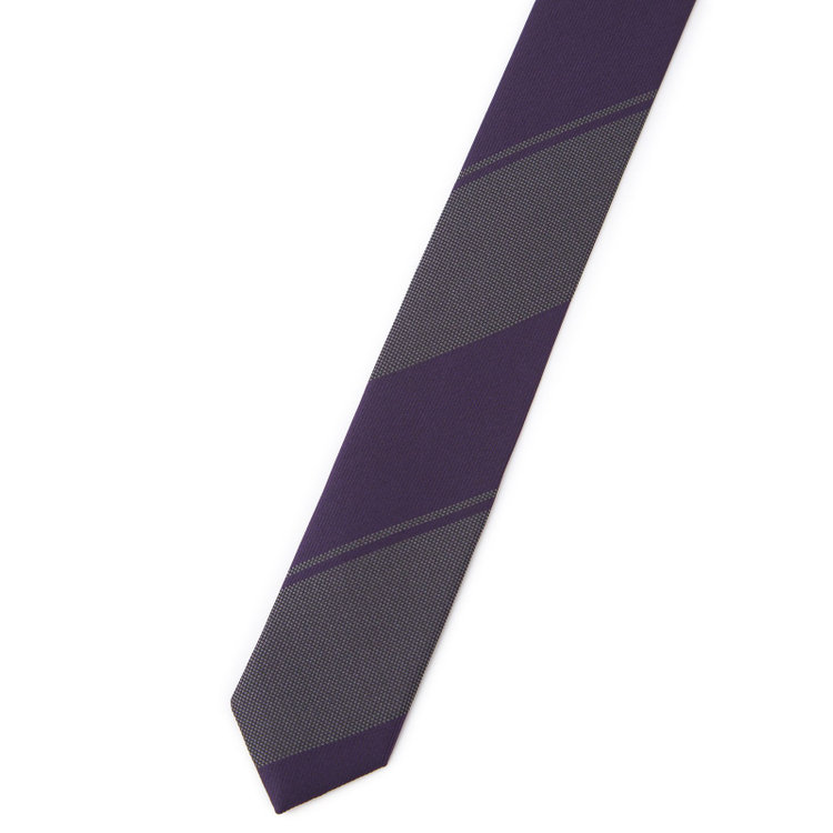 ブラックライン  【BLACK LINE】シルクブレンドストライプネクタイ 7.5cm幅/パープル×グレー その他