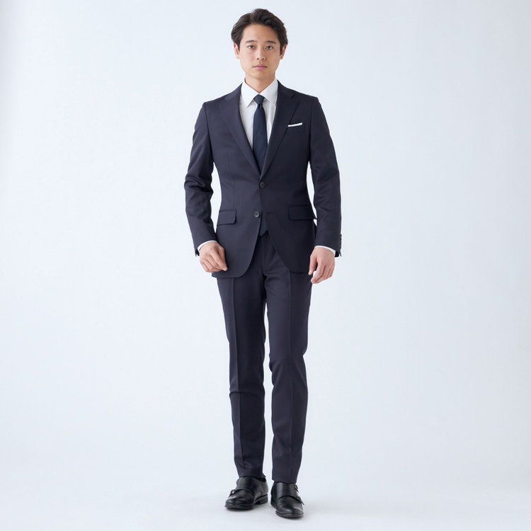 スーツセレクト 【発送在庫あり】【CLASSICO TAPERED】【年間】2釦シングルスーツ 1タック/ネイビー/NEW ZEALAND WOOL/※裾上げ必要 紺中間
