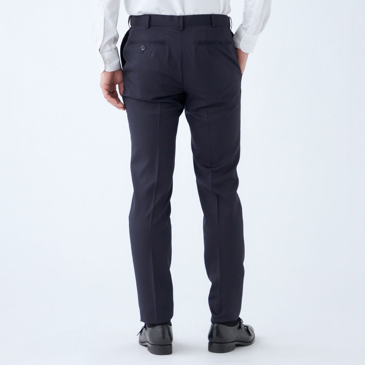 スーツセレクト 【発送在庫あり】【CLASSICO TAPERED】【年間】2釦シングルスーツ 1タック/ネイビー/NEW ZEALAND WOOL/※裾上げ必要 紺中間