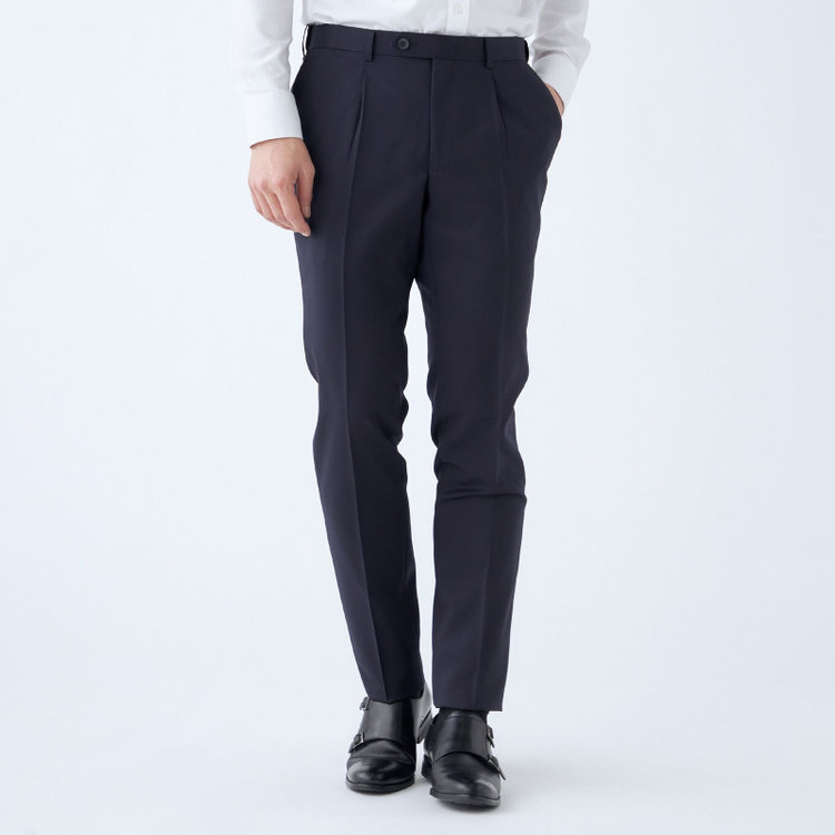 スーツセレクト 【発送在庫あり】【CLASSICO TAPERED】【年間】2釦シングルスーツ 1タック/ネイビー/NEW ZEALAND WOOL/※裾上げ必要 紺中間