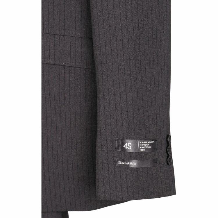 スーツセレクト 【WEB限定/OUTLET】【SLIM TAPERED_2】【春夏】2釦シングルスリーピーススーツ 0タック/グレー×ストライプ/4S/※パンツ裾上げ済仕様 グレー系(灰)