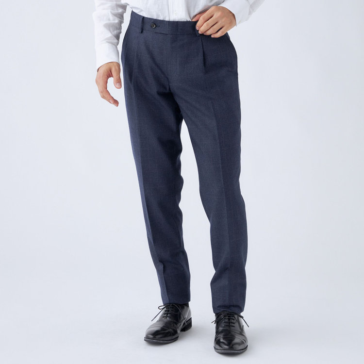 シルバーライン 【発送在庫あり】【CLASSICO TAPERED】【秋冬】2釦シングルスーツ 1タック/ネイビー×チェックオーバーペン/Ermenegildo Zegna LOOP woven in italy/※裾上げ必要 茶濃色