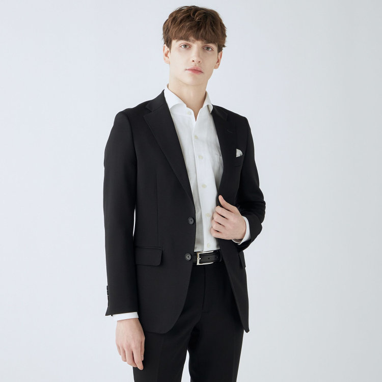 シルバーライン 【CLASSICO TAPERED】【年間】【フォーマル対応可】2釦シングルフォーマルスーツ 1タック/ブラック×ソリッド/BISHU JAPAN FABRIC Super100's/ウエストサイドアジャスター仕様/※裾上げ必要 黒