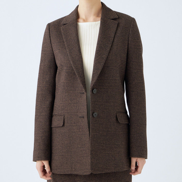 シルバーライン 【発送在庫あり】【SL】【秋冬】2釦シングルスカートスーツ/ブラウン＆ブラック×グレンチェック/ウォッシャブル 茶中間