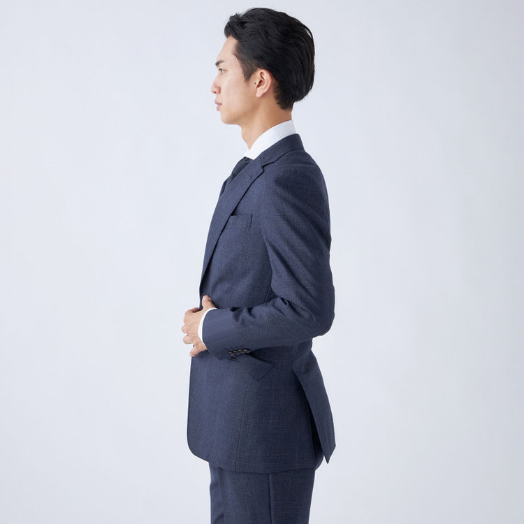シルバーライン 【発送在庫あり】【CLASSICO TAPERED】【秋冬】2釦シングルスーツ 1タック/ネイビー×チェックオーバーペン/Ermenegildo Zegna LOOP woven in italy/※裾上げ必要 茶濃色