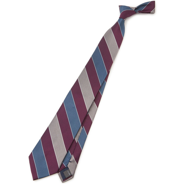 【SILVER LINE】シルクストライプネクタイ 8.0cm幅/ネイビー×ワイン×グレー