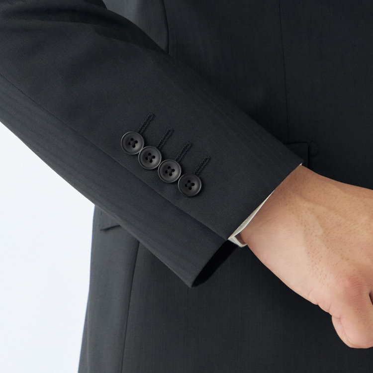 ブラックライン 【KSW】【春夏】スペアパンツ付き/2釦シングルスーツ 0タック/ブラック×シャドーストライプ/ウォッシャブル/※裾上げ必要 黒