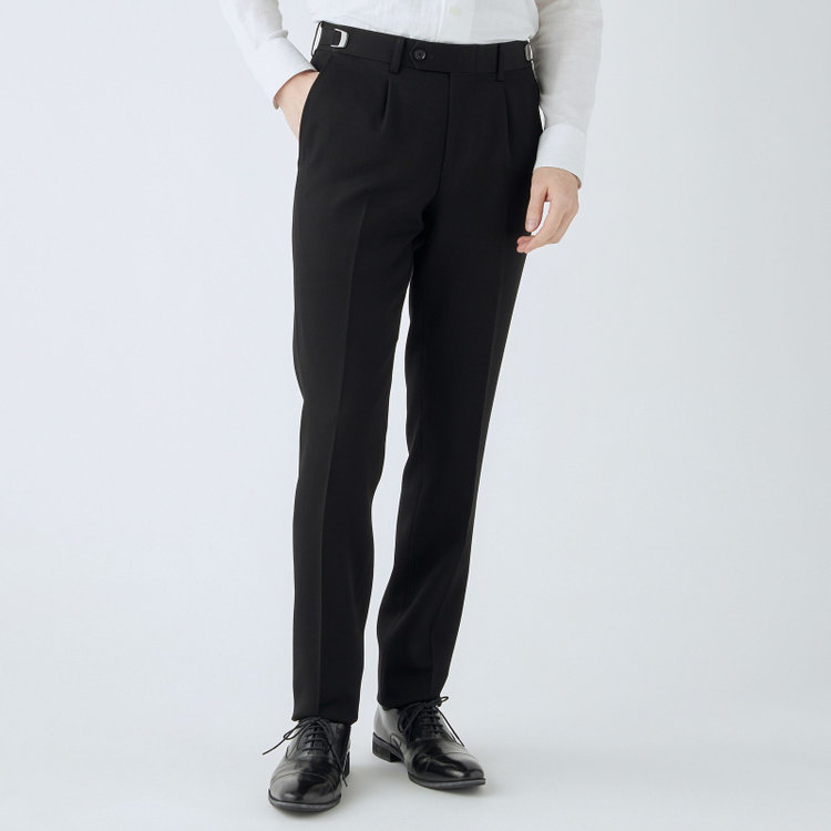 シルバーライン 【CLASSICO TAPERED】【年間】【フォーマル対応可】2釦シングルフォーマルスーツ 1タック/ブラック×ソリッド/BISHU JAPAN FABRIC Super100's/ウエストサイドアジャスター仕様/※裾上げ必要 黒