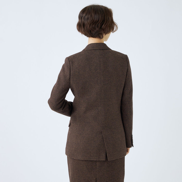 シルバーライン 【発送在庫あり】【SL】【秋冬】2釦シングルスカートスーツ/ブラウン＆ブラック×グレンチェック/ウォッシャブル 茶中間