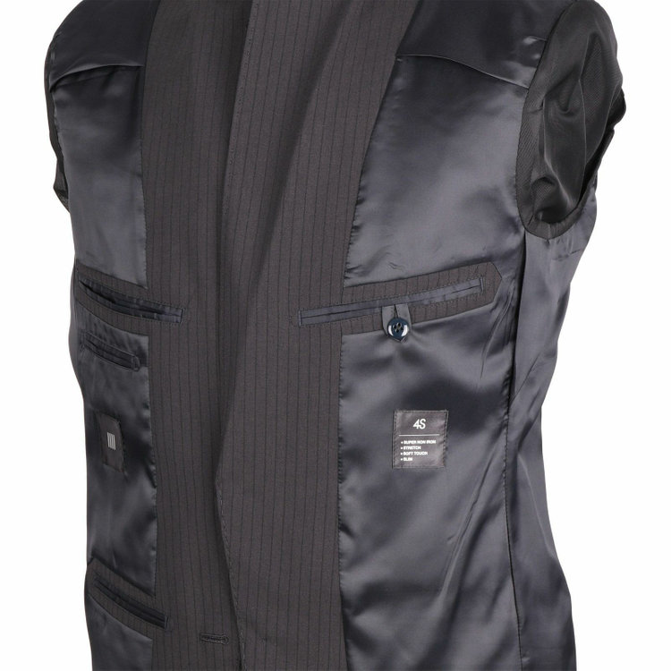 スーツセレクト 【WEB限定/OUTLET】【SLIM TAPERED_2】【春夏】2釦シングルスリーピーススーツ 0タック/グレー×ストライプ/4S/※パンツ裾上げ済仕様 グレー系(灰)