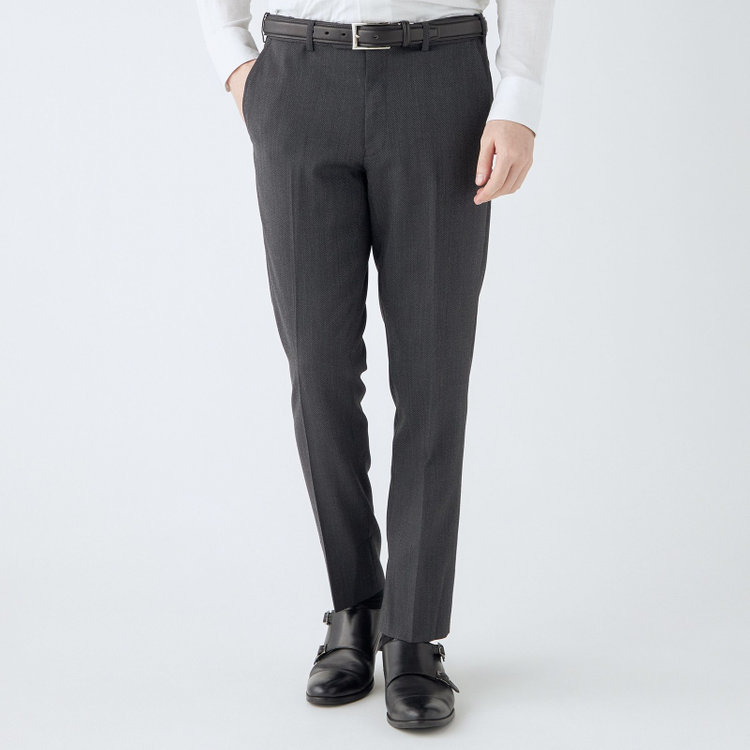 【4S CROSS】【年間】セットアップパンツ 0タック/グレー×カルゼ/ウエストムーブ/※裾上げ済仕様