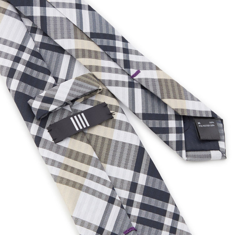 ブラックライン 【BLACK LINE】シルクブレンドチェックネクタイ 7.5cm幅/ネイビー×ベージュ その他